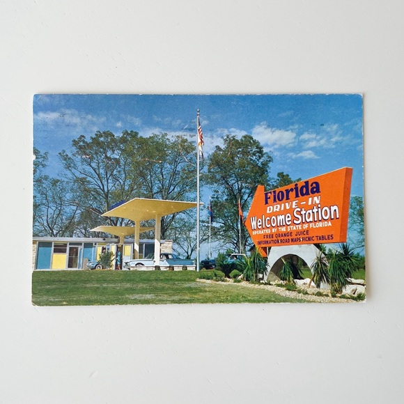 Vintage 1960s Florida Drive In Welcome Station Free OJ Postcard - Picture 1 of 3